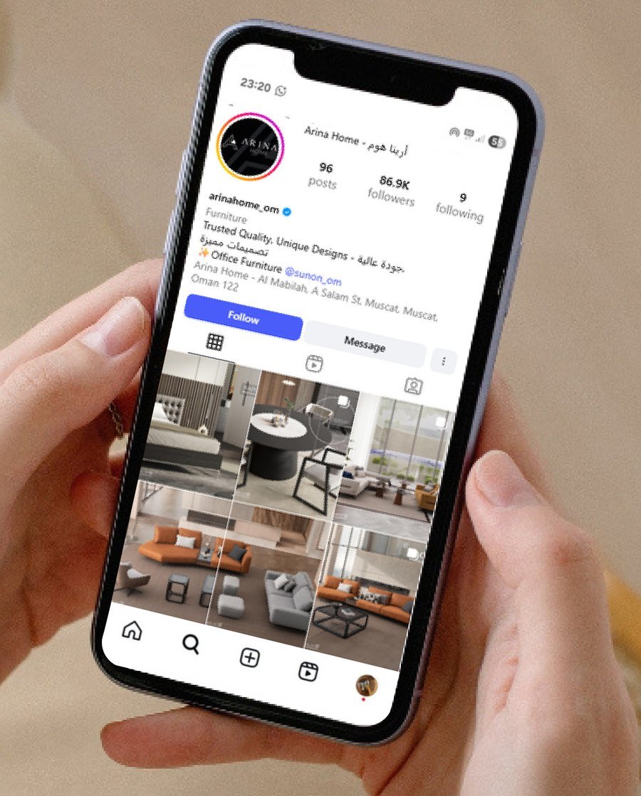 The Arina Home Instagram feed on a phone