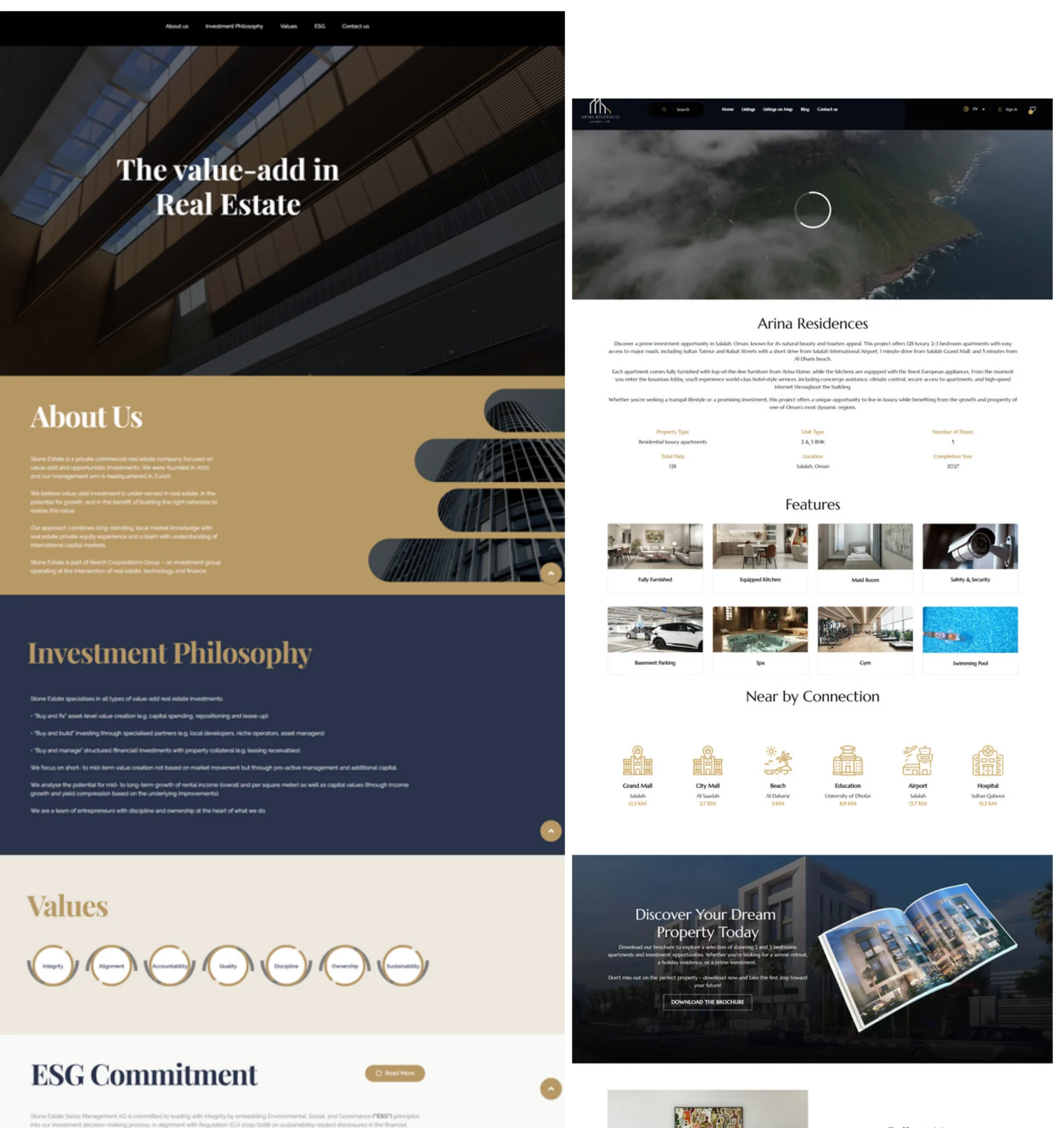 Real estate website pages for Reech and Arina Residences